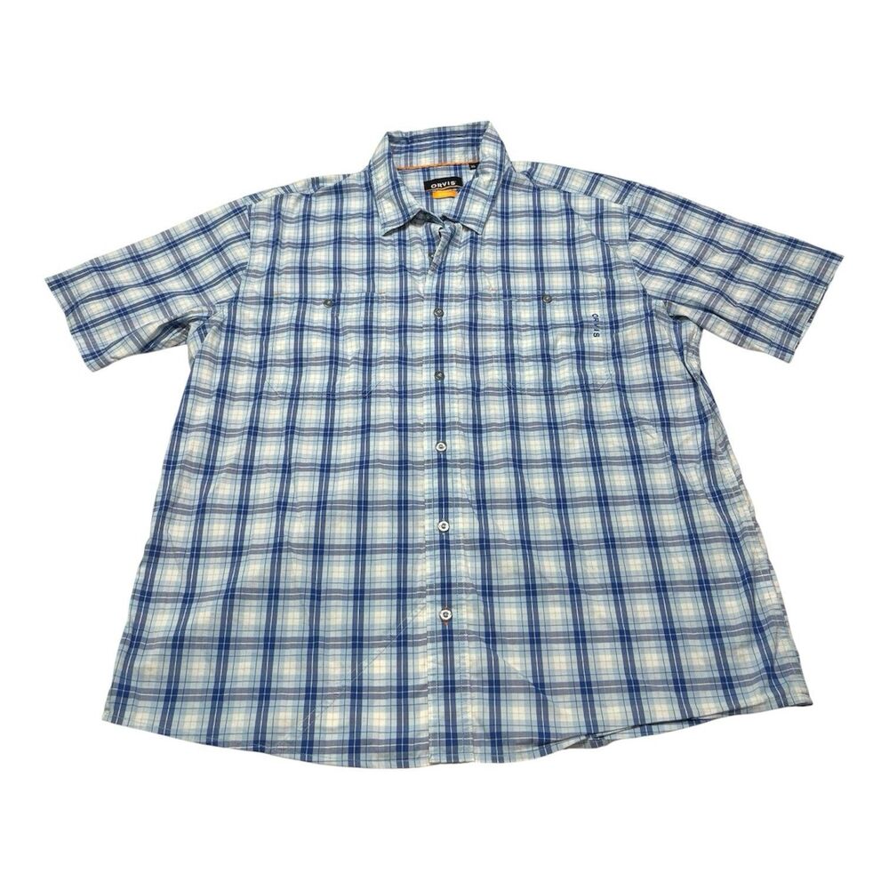 Orvis Seersucker Shirt Mens XL Short Sleeve
